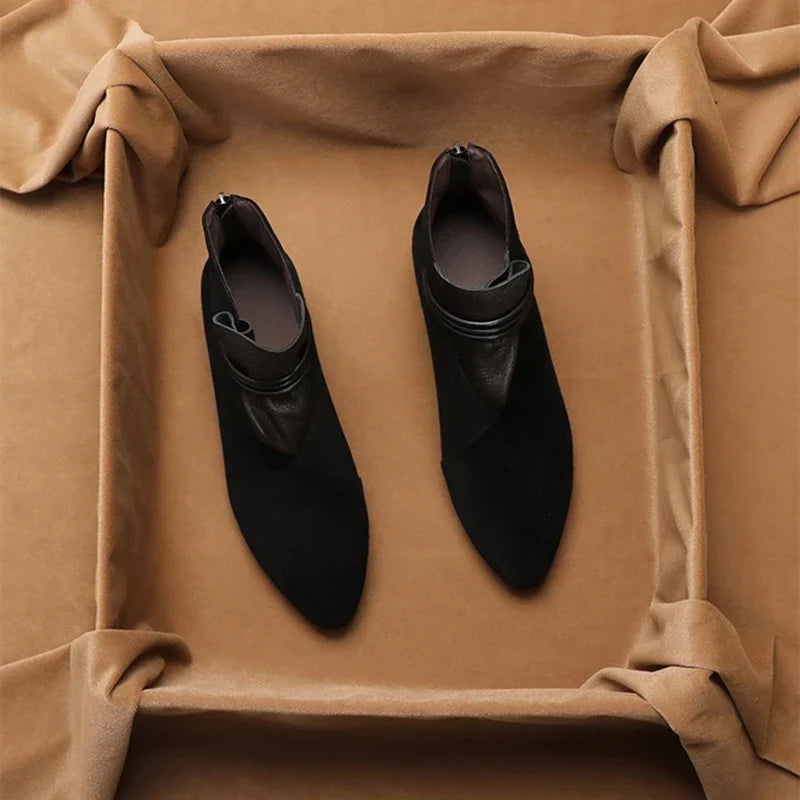 Women's Suede Ankle Boot – Pointed Toe Block Heel