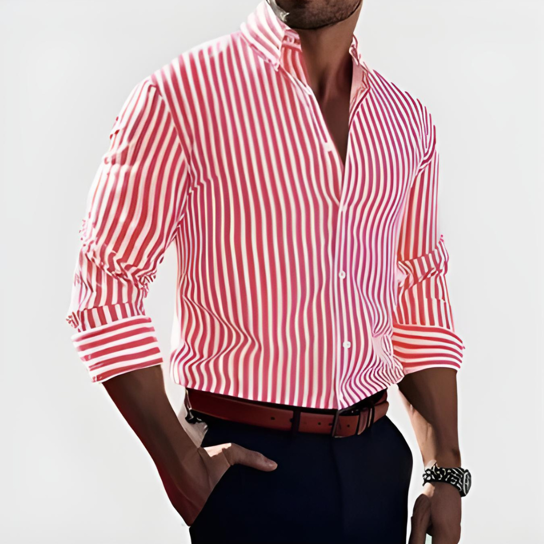 Men's Striped Button-Up Shirt – Linen-Look Relaxed Fit