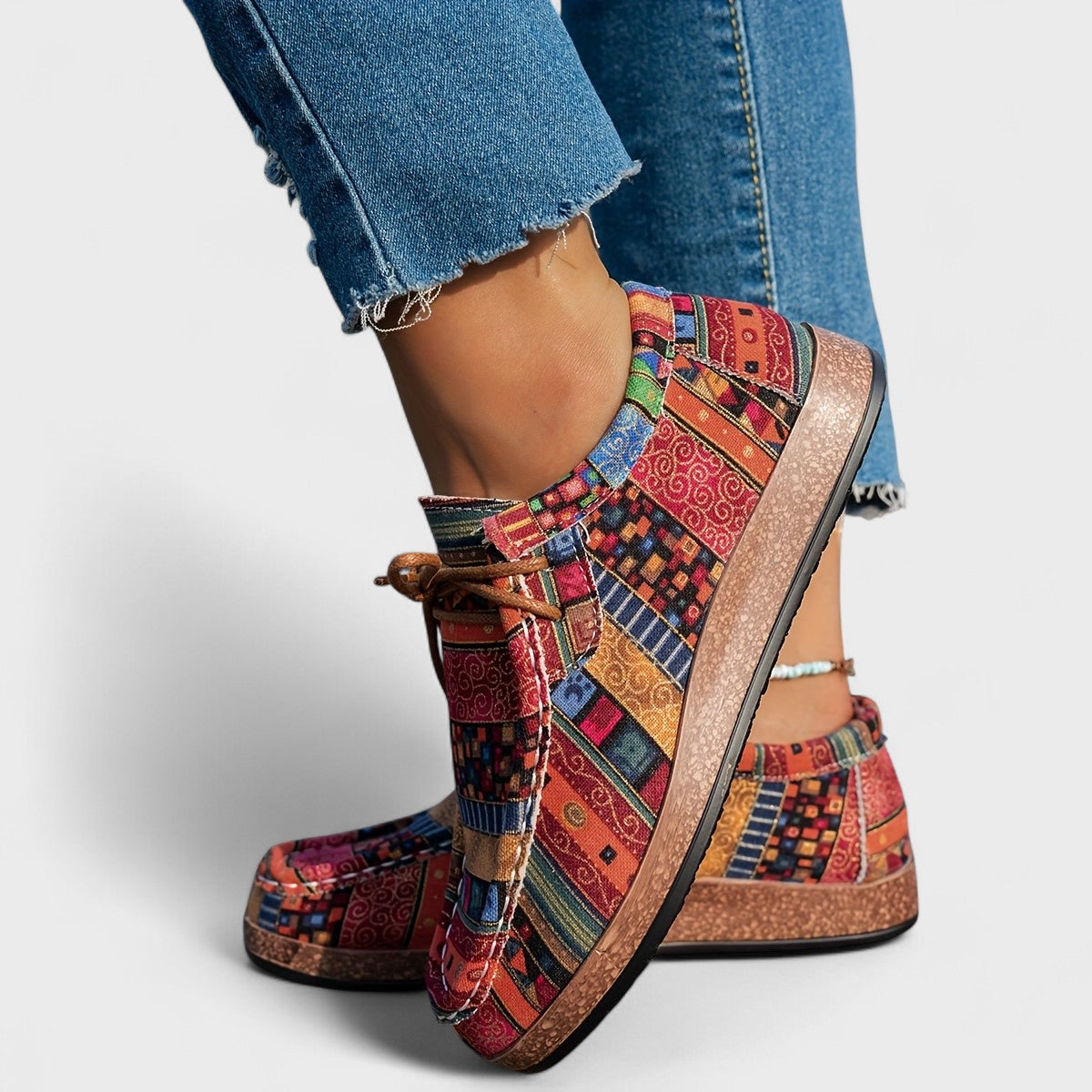 Women's Patterned Lace-Up Sneakers – Cushioned Arch Support