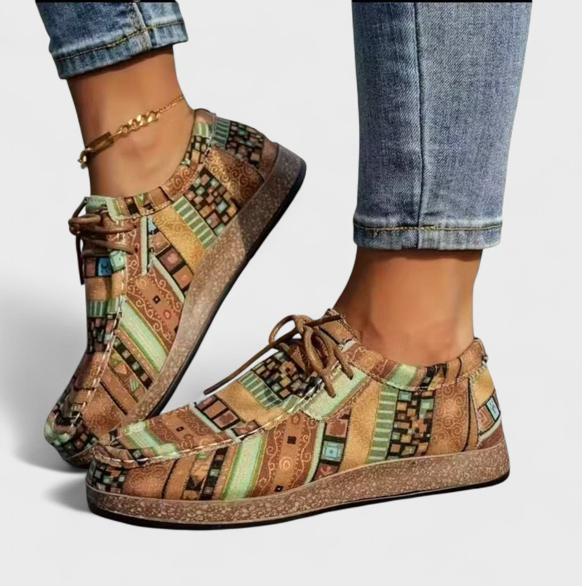 Women's Patterned Lace-Up Sneakers – Cushioned Arch Support