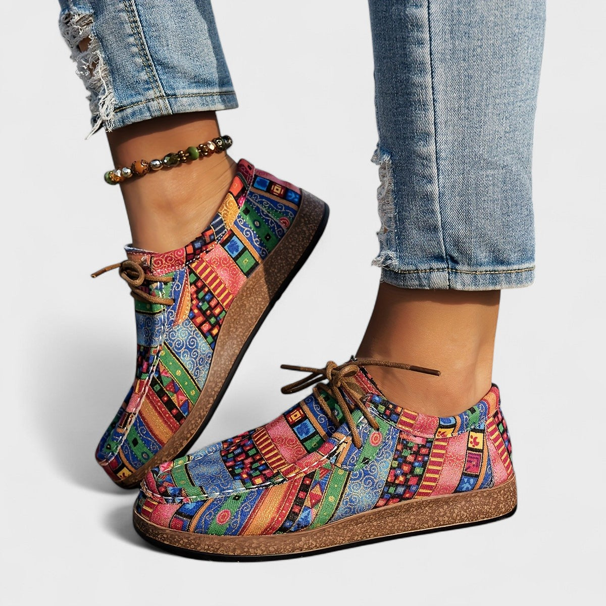 Women's Patterned Lace-Up Sneakers – Cushioned Arch Support