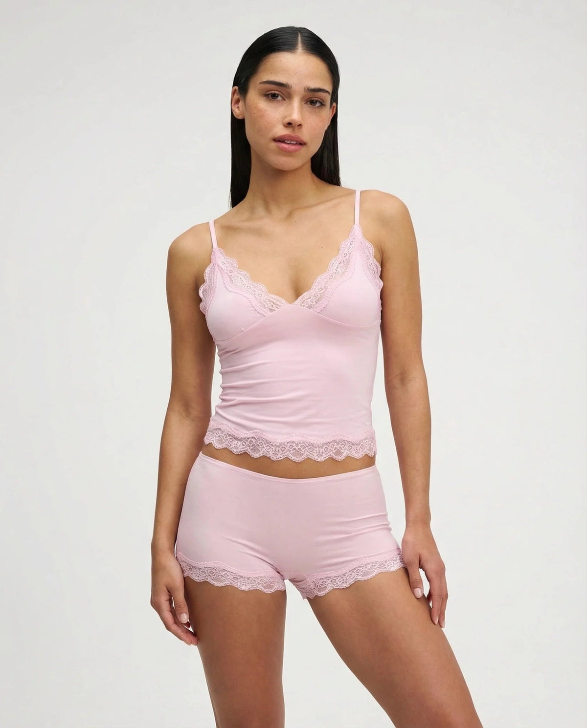 Women's Cami and Shorts Sleep Set – Lace-Trimmed Stretch