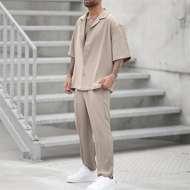Men's Linen Shirt and Pants Set – Cuban Collar Oversized
