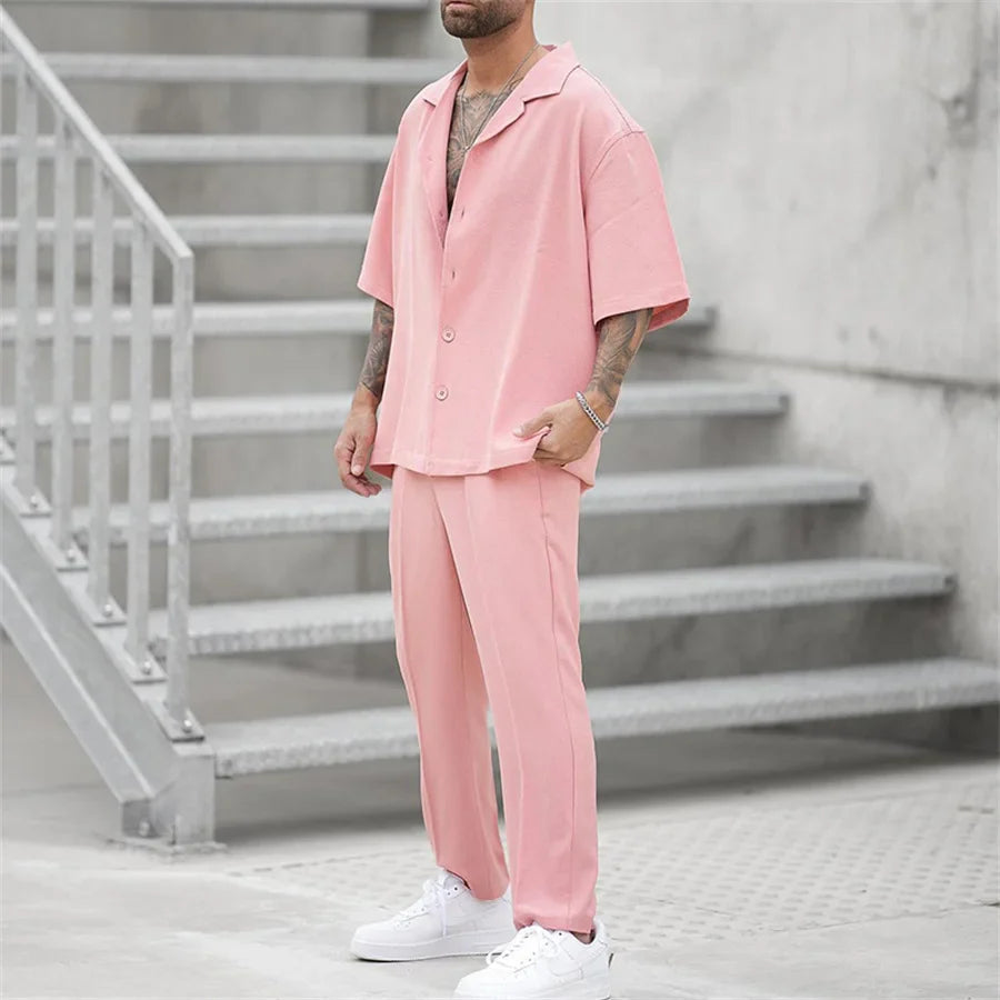 Men's Linen Shirt and Pants Set – Cuban Collar Oversized