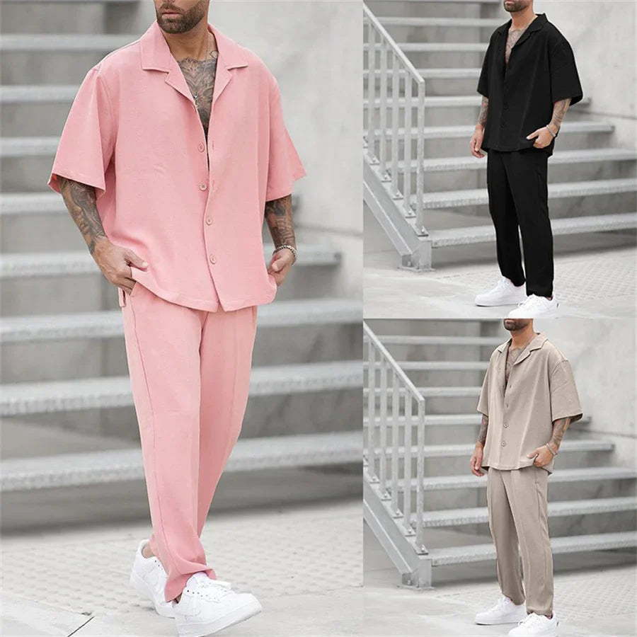 Men's Linen Shirt and Pants Set – Cuban Collar Oversized