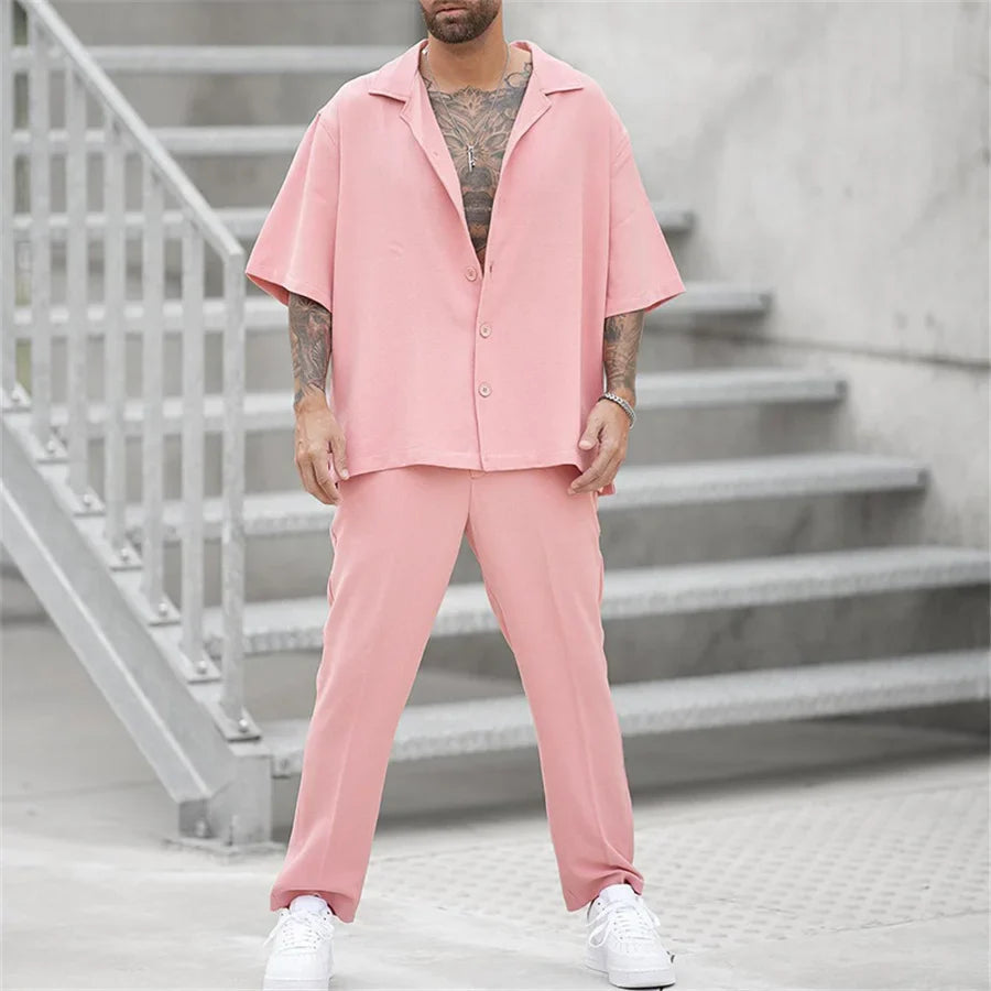 Men's Linen Shirt and Pants Set – Cuban Collar Oversized
