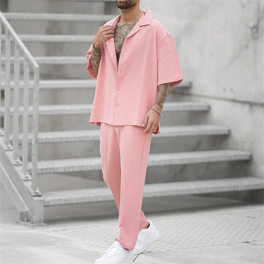 Men's Linen Shirt and Pants Set – Cuban Collar Oversized