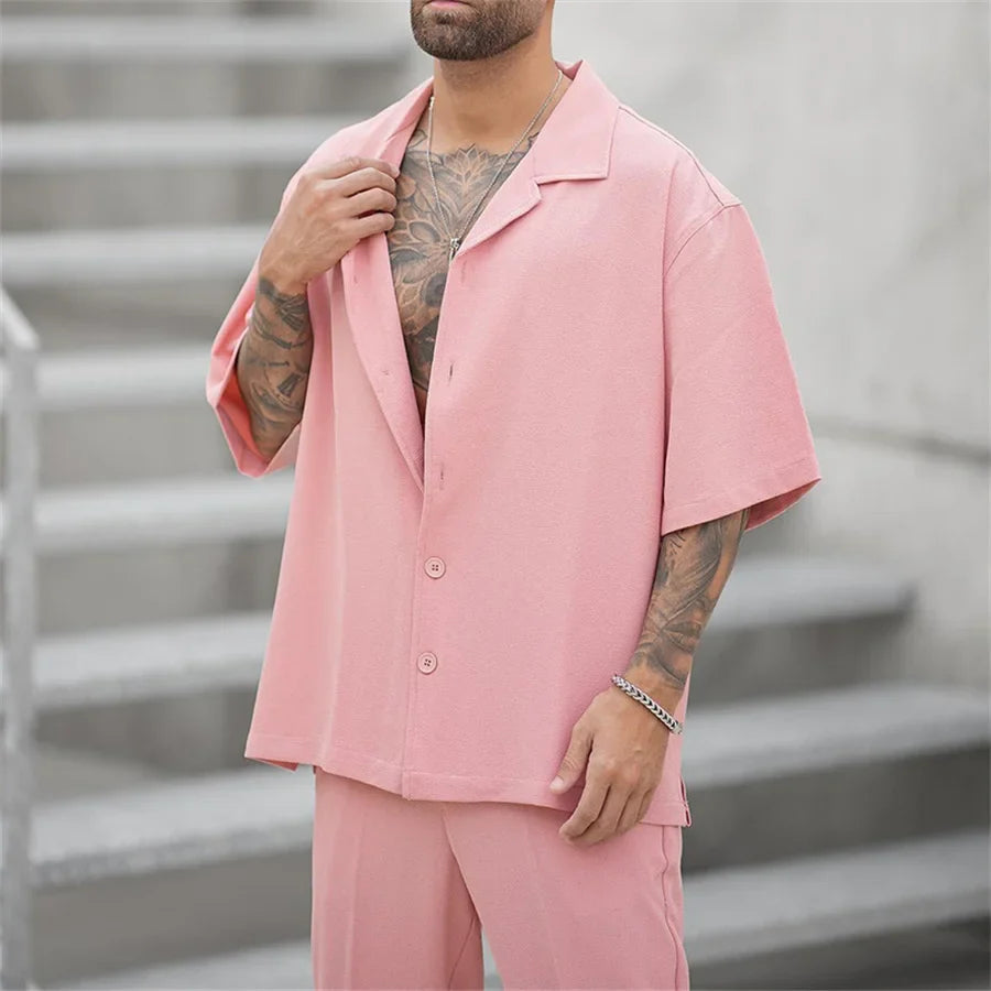 Men's Linen Shirt and Pants Set – Cuban Collar Oversized