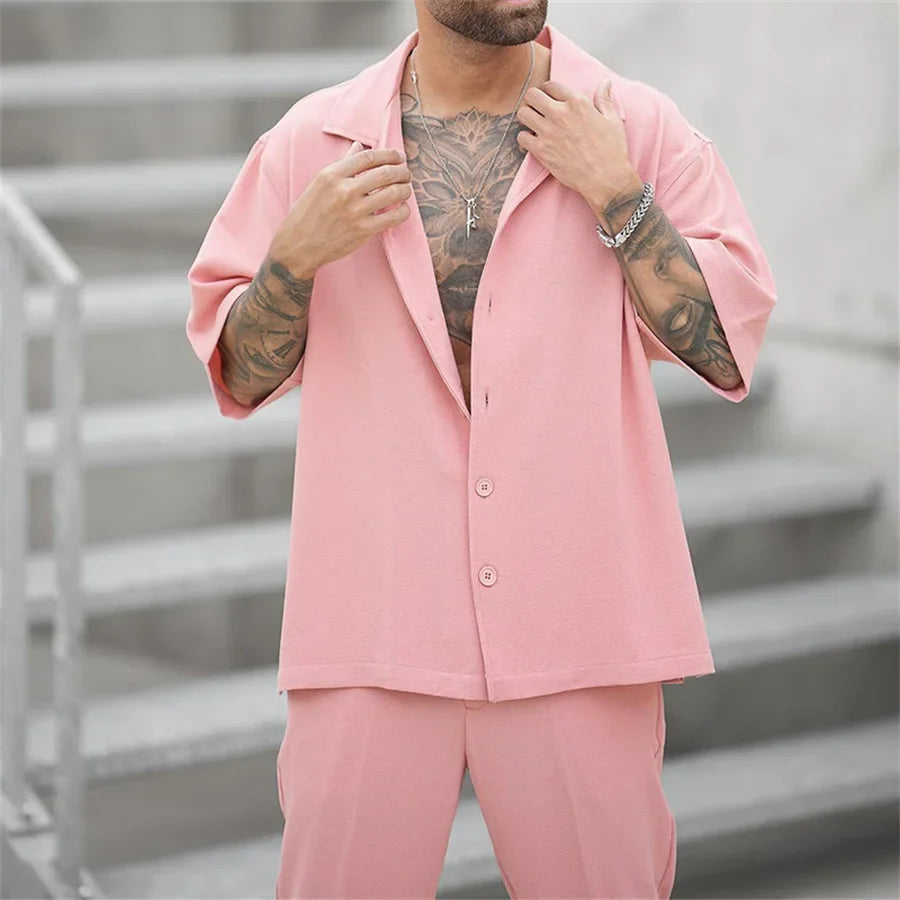 Men's Linen Shirt and Pants Set – Cuban Collar Oversized