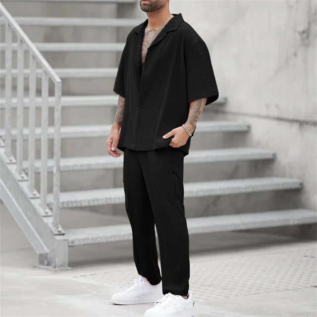 Men's Linen Shirt and Pants Set – Cuban Collar Oversized
