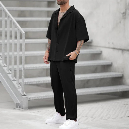 Men's Linen Shirt and Pants Set – Cuban Collar Oversized