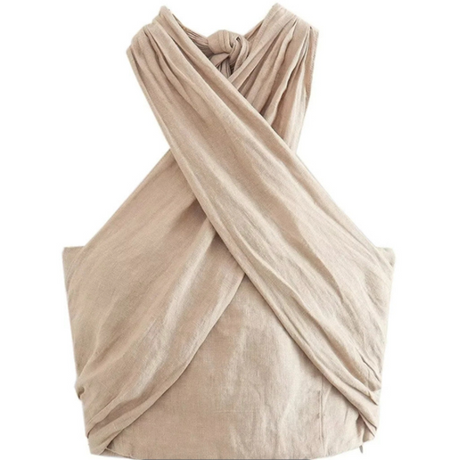 Women's Halter Crop Top – Crisscross Fitted Bodice