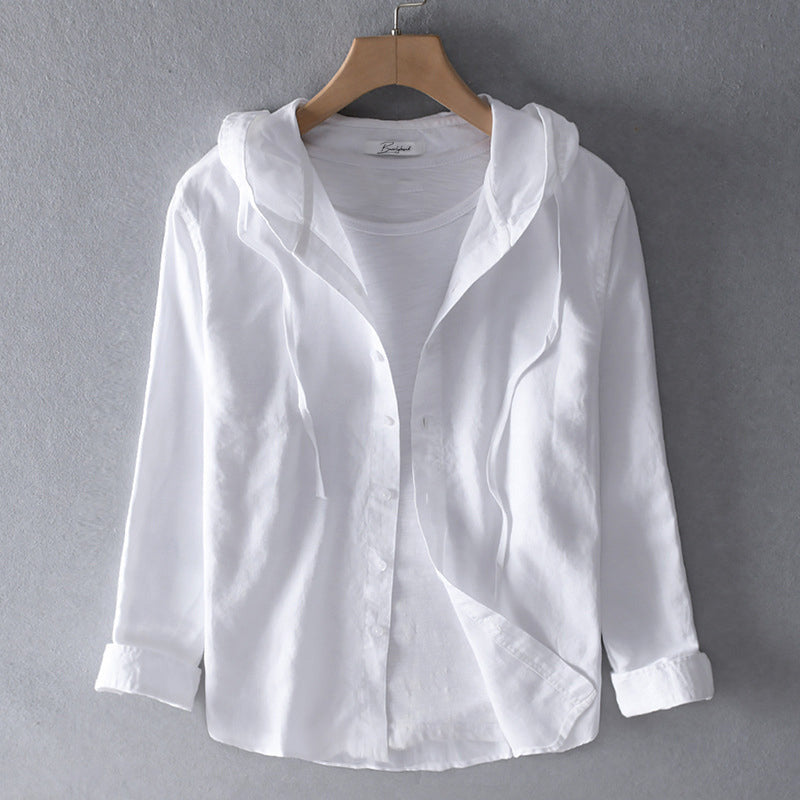 Women's Hooded Linen Blouse – Relaxed Long-Sleeve Fit