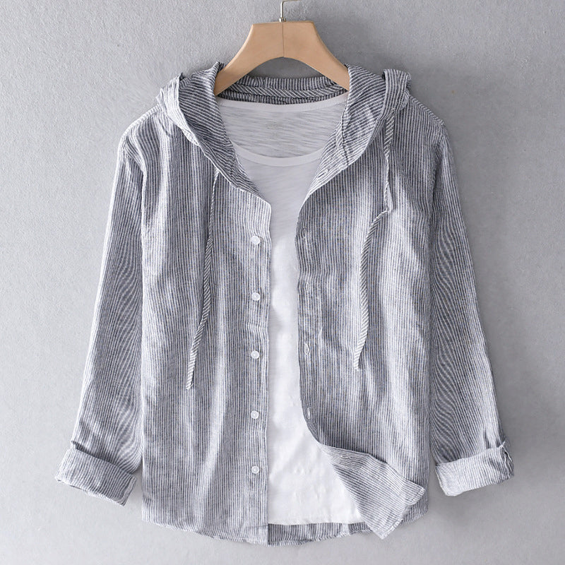 Women's Hooded Linen Blouse – Relaxed Long-Sleeve Fit