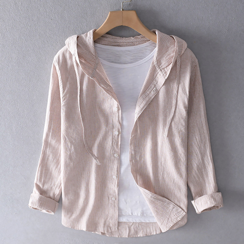 Women's Hooded Linen Blouse – Relaxed Long-Sleeve Fit