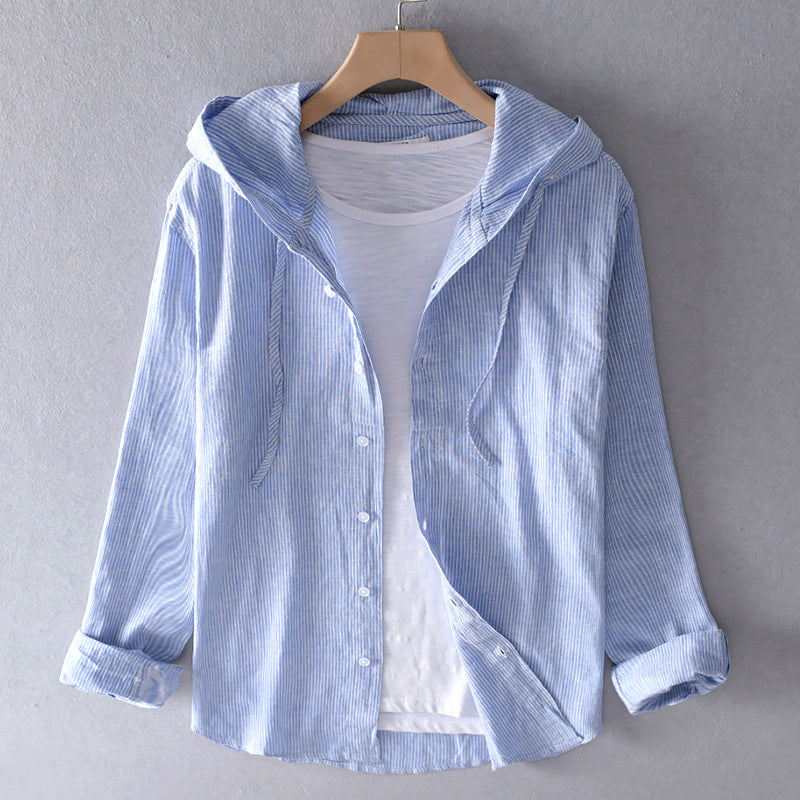 Women's Hooded Linen Blouse – Relaxed Long-Sleeve Fit