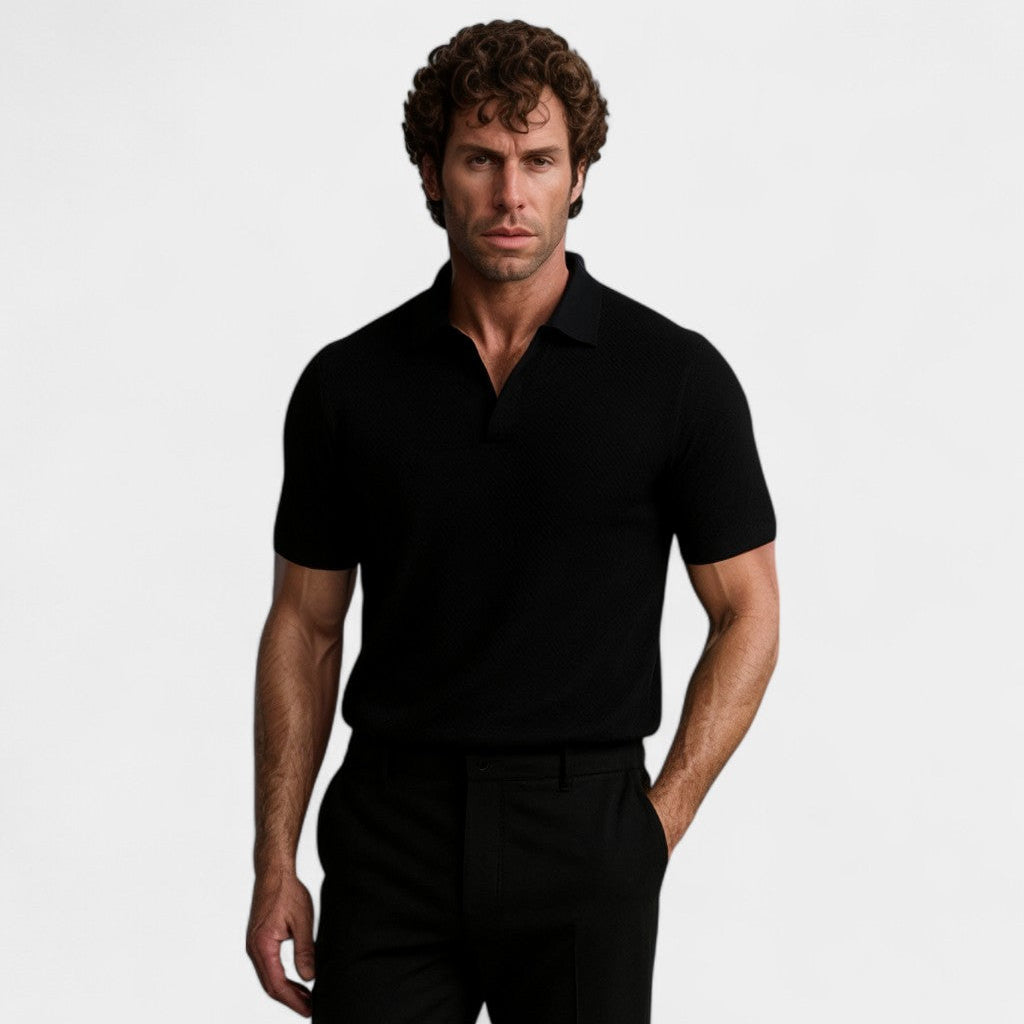 Men's Buttonless Polo Shirt – Open Collar Clean Front