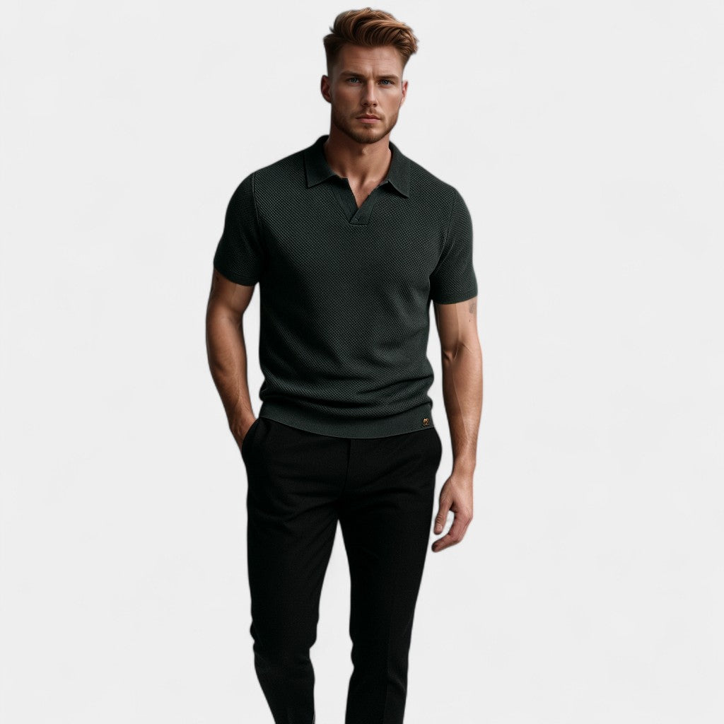 Men's Buttonless Polo Shirt – Open Collar Clean Front