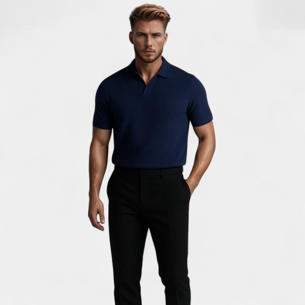 Men's Buttonless Polo Shirt – Open Collar Clean Front