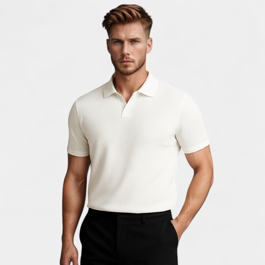Men's Buttonless Polo Shirt – Open Collar Clean Front