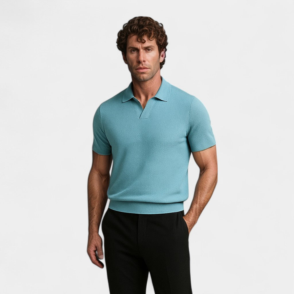 Men's Buttonless Polo Shirt – Open Collar Clean Front