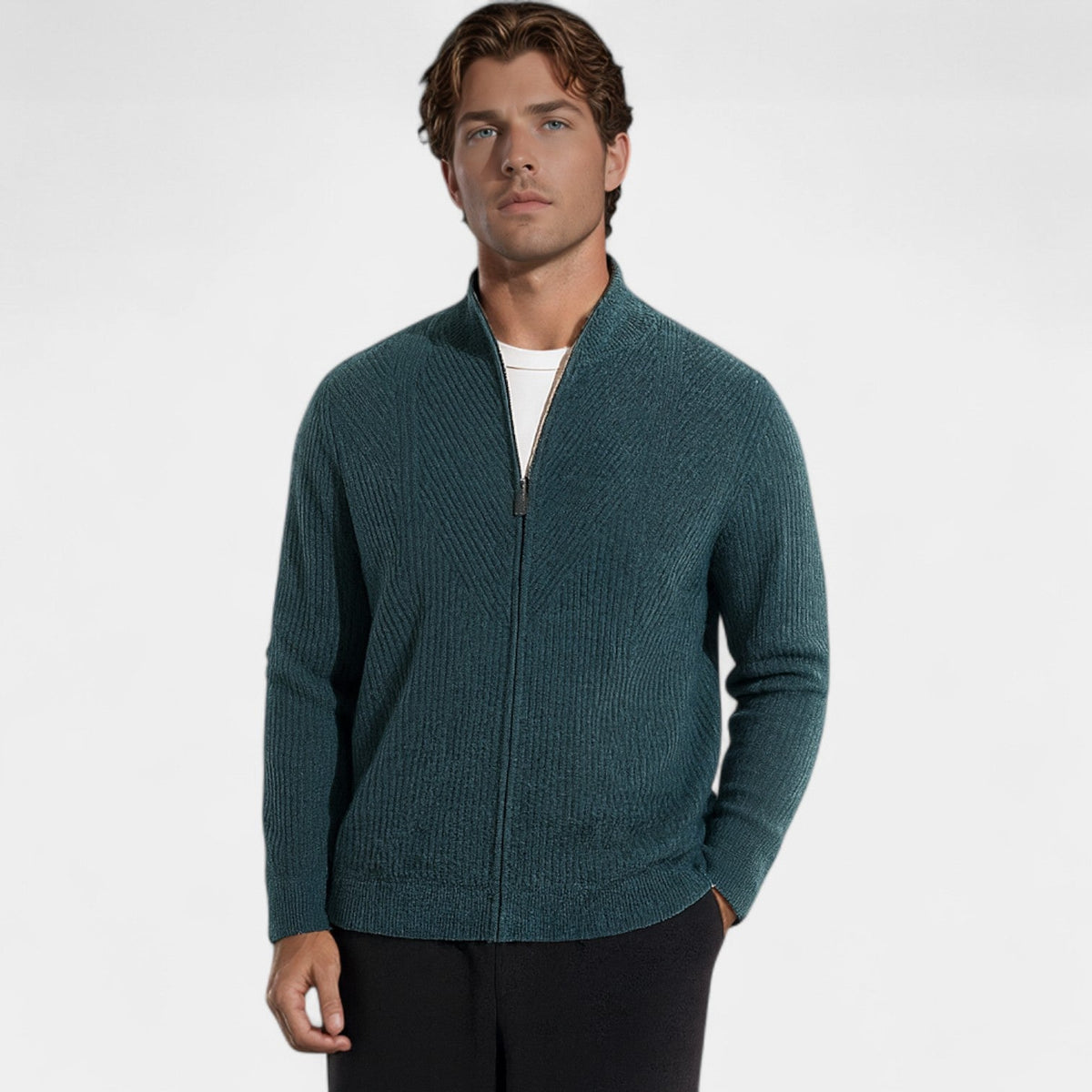 Men's Cashmere Zip Cardigan – Stand Collar Relaxed Fit