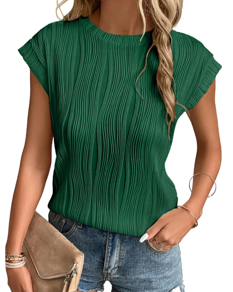 Women's Batwing Knit Top – Pleated Textured Loose Fit