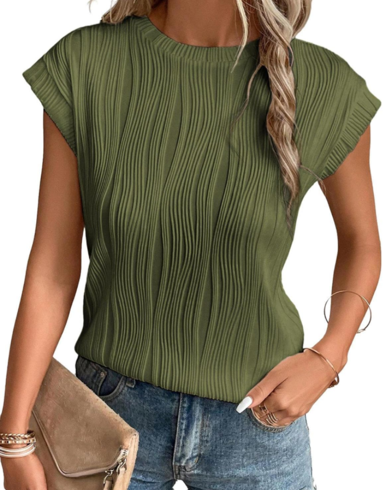 Women's Batwing Knit Top – Pleated Textured Loose Fit