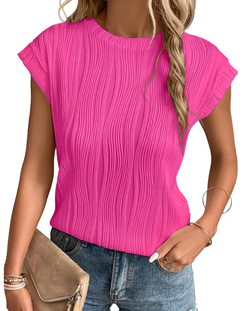 Women's Batwing Knit Top – Pleated Textured Loose Fit