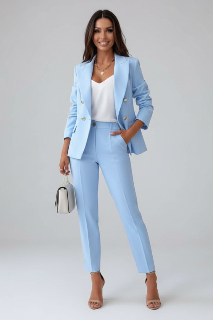 Women's Double-Breasted Pant Suit – Slim Tapered Pants
