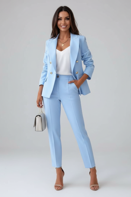 Women's Double-Breasted Pant Suit – Slim Tapered Pants