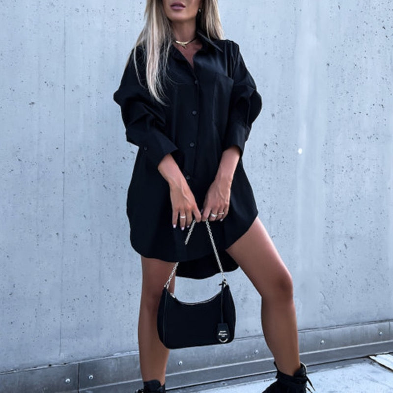 Women's Oversized Shirt Dress – Curved High-Low Hem