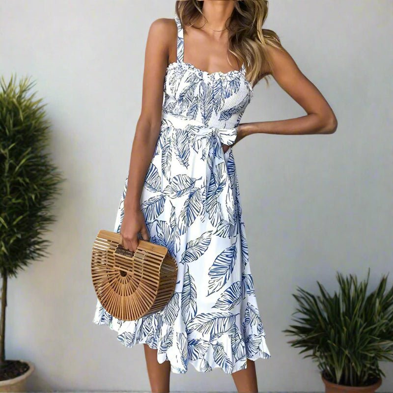 Women's Boho Midi Dress – Open Back Strappy Fit