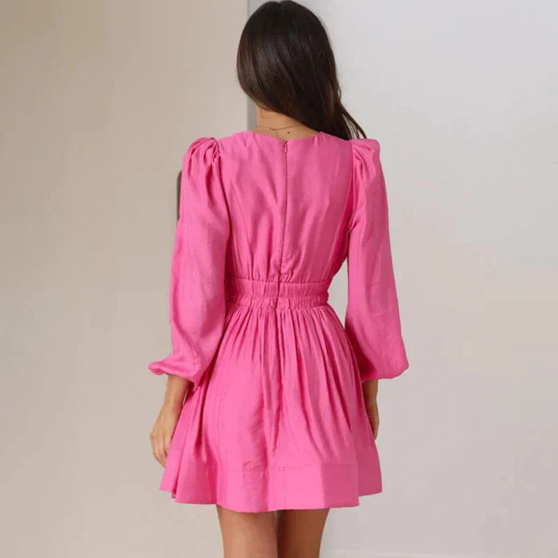 Women's Ruffle Mini Dress – Long Sleeve V-Neck