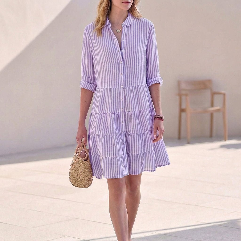 Women's Ruffled Mini Shirt Dress – Button-Front Collar