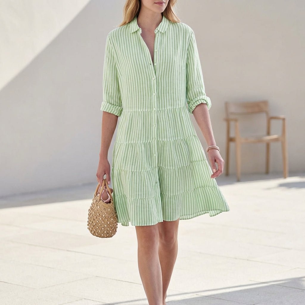 Women's Ruffled Mini Shirt Dress – Button-Front Collar