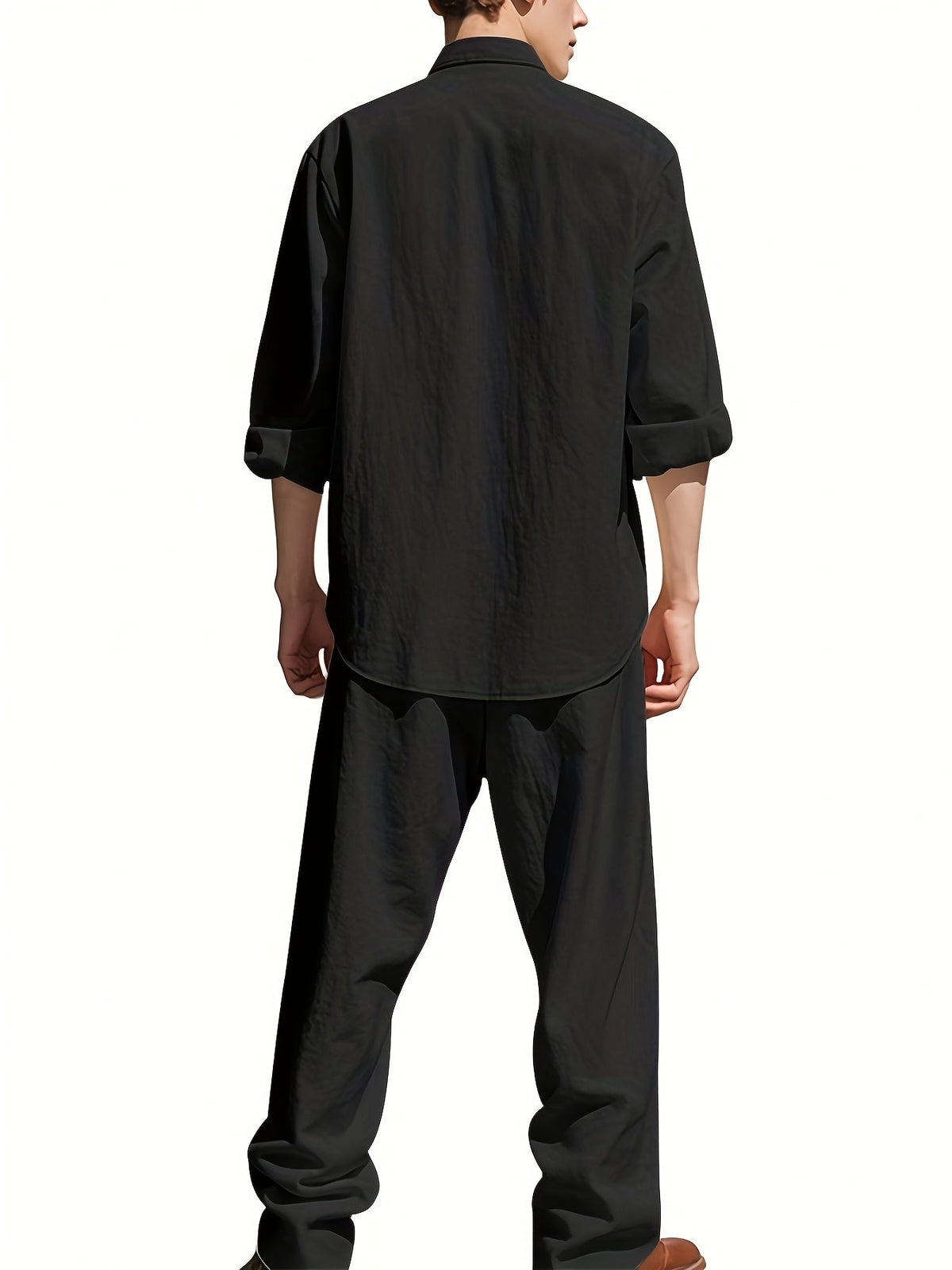 Men's Linen Two-Piece Set – Band Collar Shirt and Pants