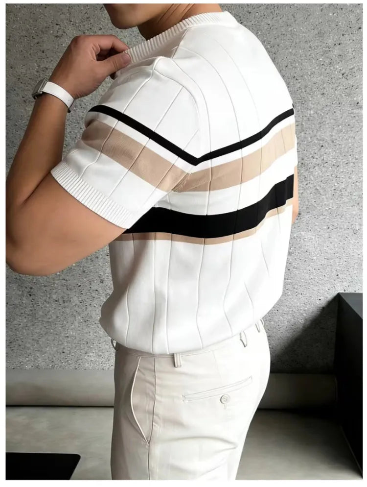 Men's Knit T-Shirt – Slim Color-Block Stripe