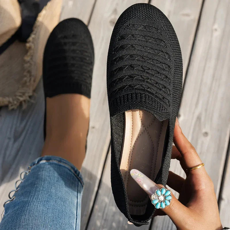 Women's Knit Slip-On Loafers – Round Toe Flat Sole