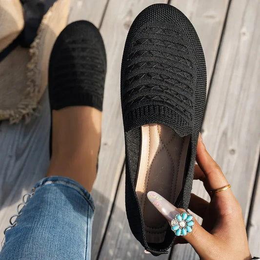 Women's Knit Slip-On Loafers – Round Toe Flat Sole