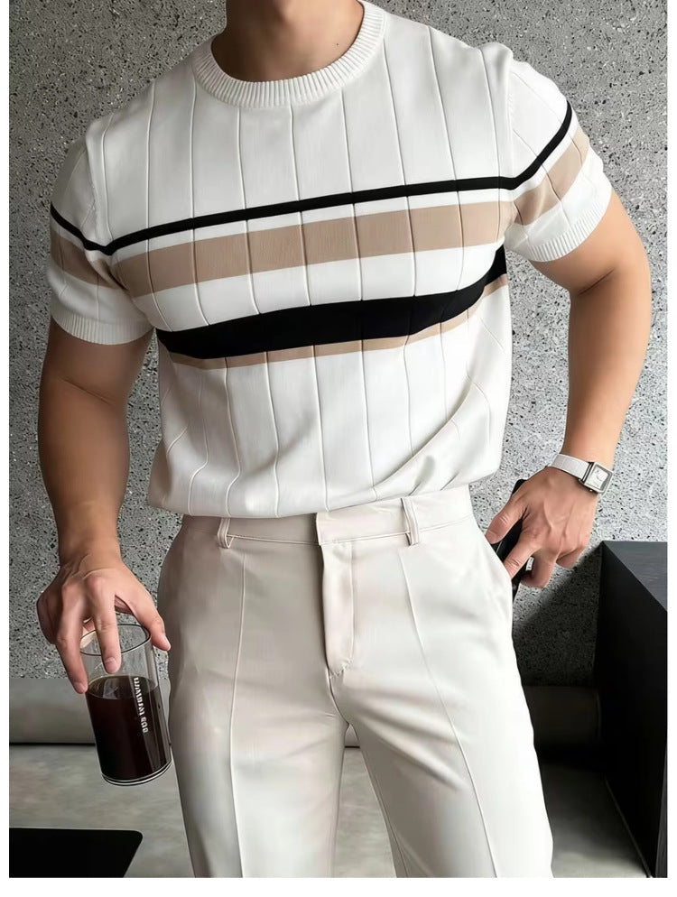 Men's Knit T-Shirt – Slim Color-Block Stripe