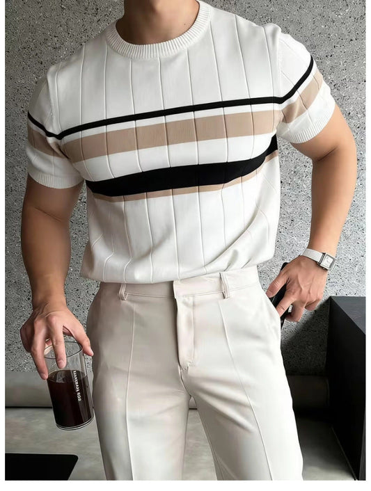 Men's Knit T-Shirt – Slim Color-Block Stripe