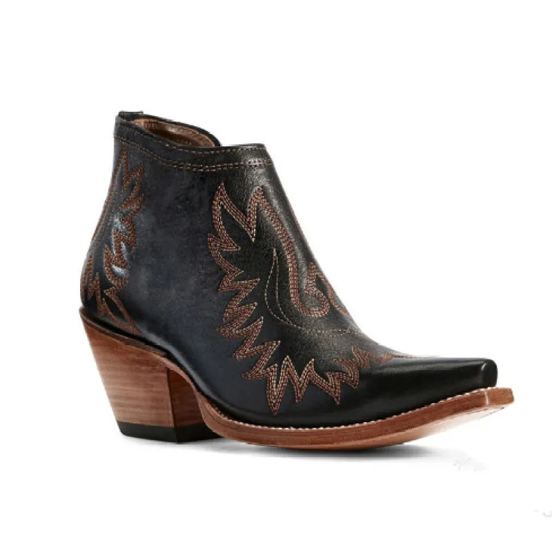 Women's Western Ankle Boot – Embroidered Pointed Toe