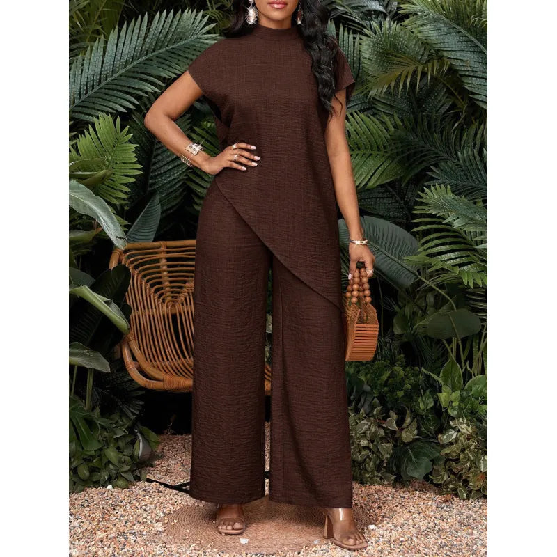 Women's Asymmetric Top and Wide-Leg Pants Set – Relaxed Fit