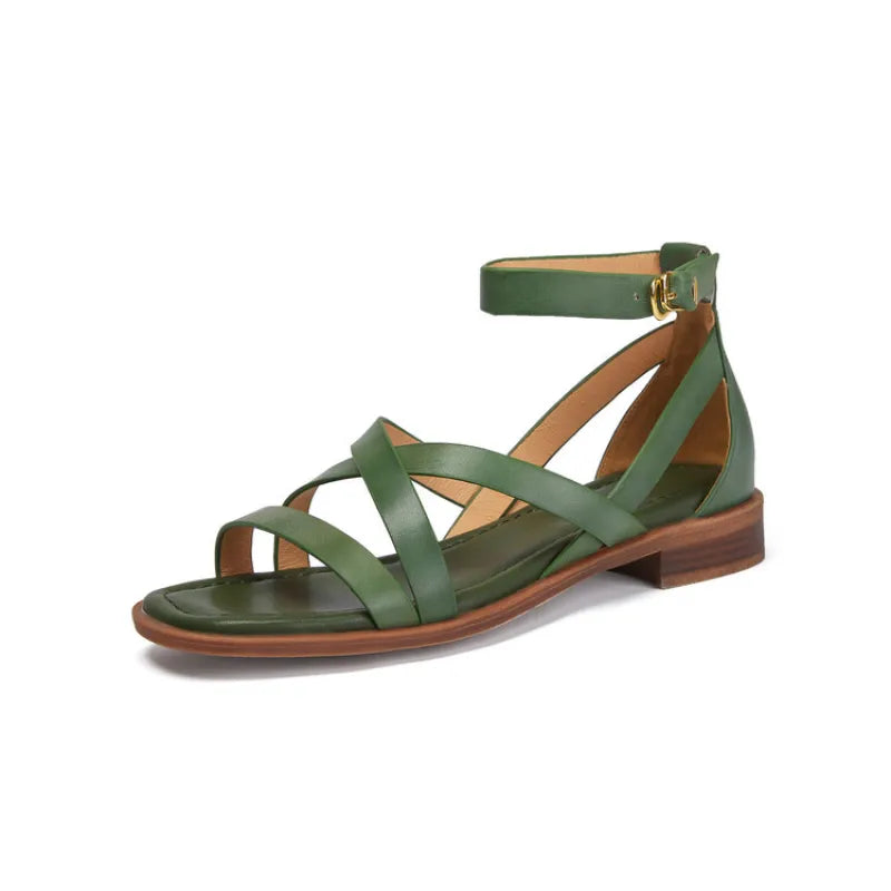 Women's Flat Sandal – Cross-Strap Ankle Buckle