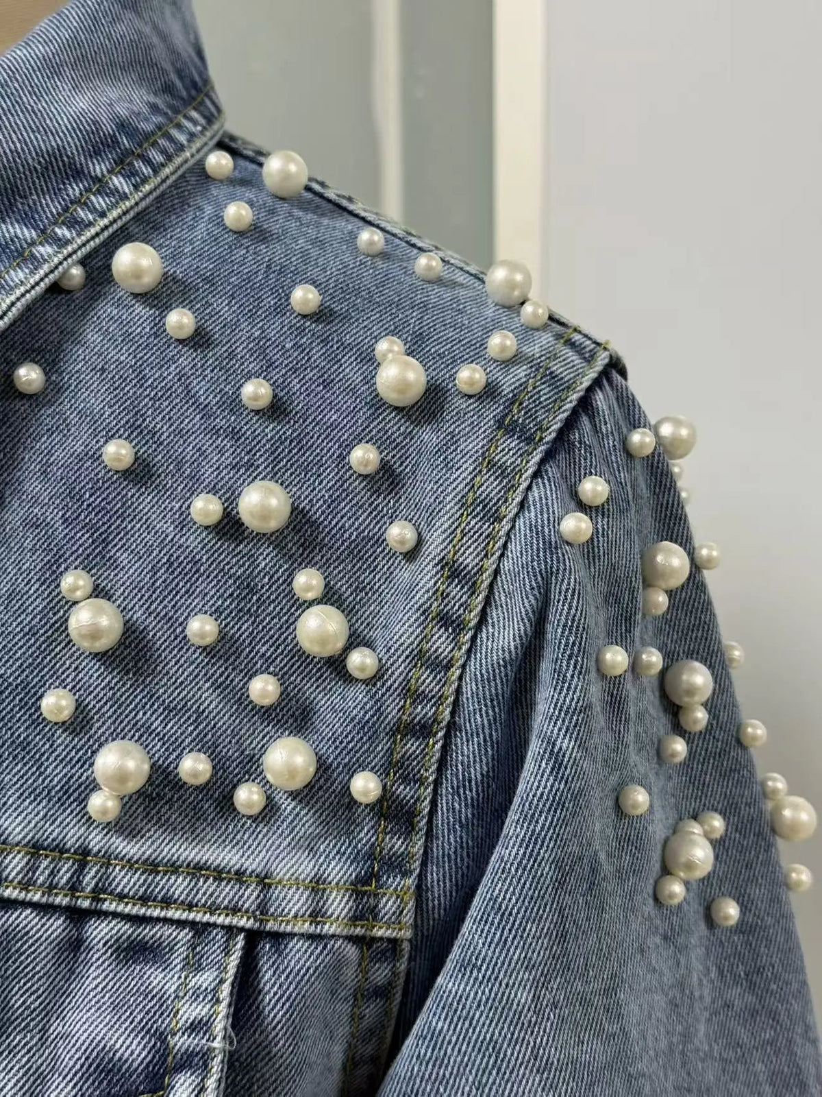 Women's Cropped Denim Jacket – Pearl Embellished