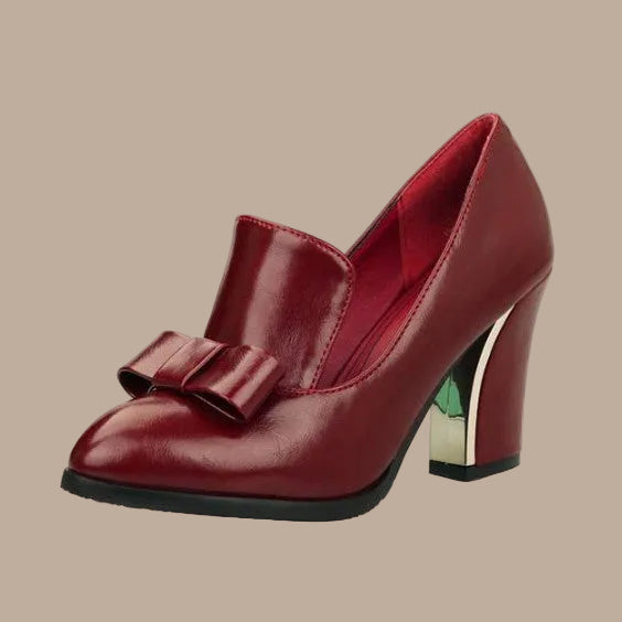 Women's Block Heel Loafer Pumps – Bow Front Pointed Toe