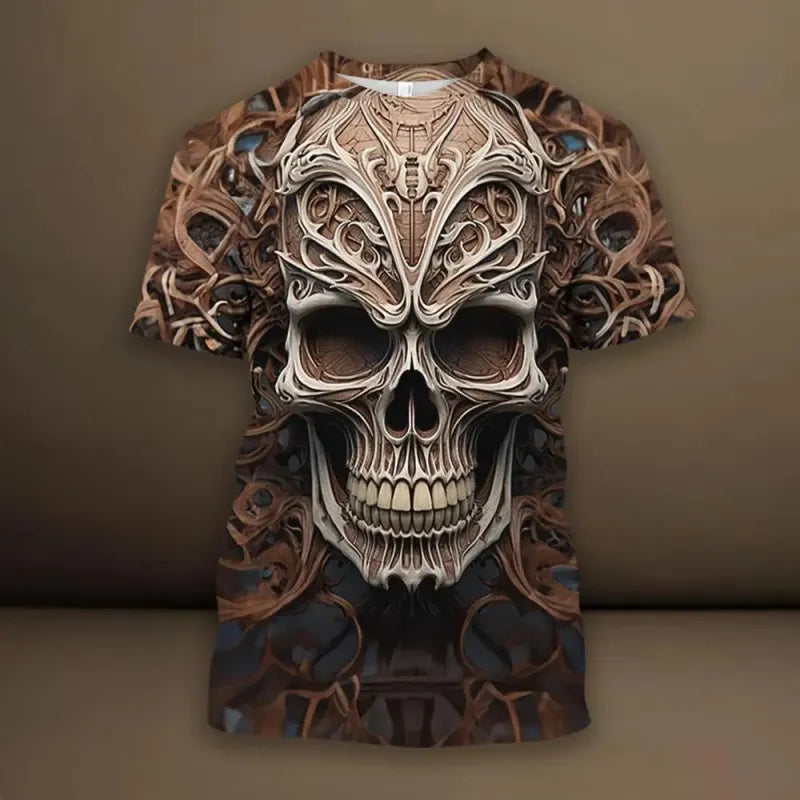Men's Graphic T-Shirt – 3D Skull Print Loose Fit