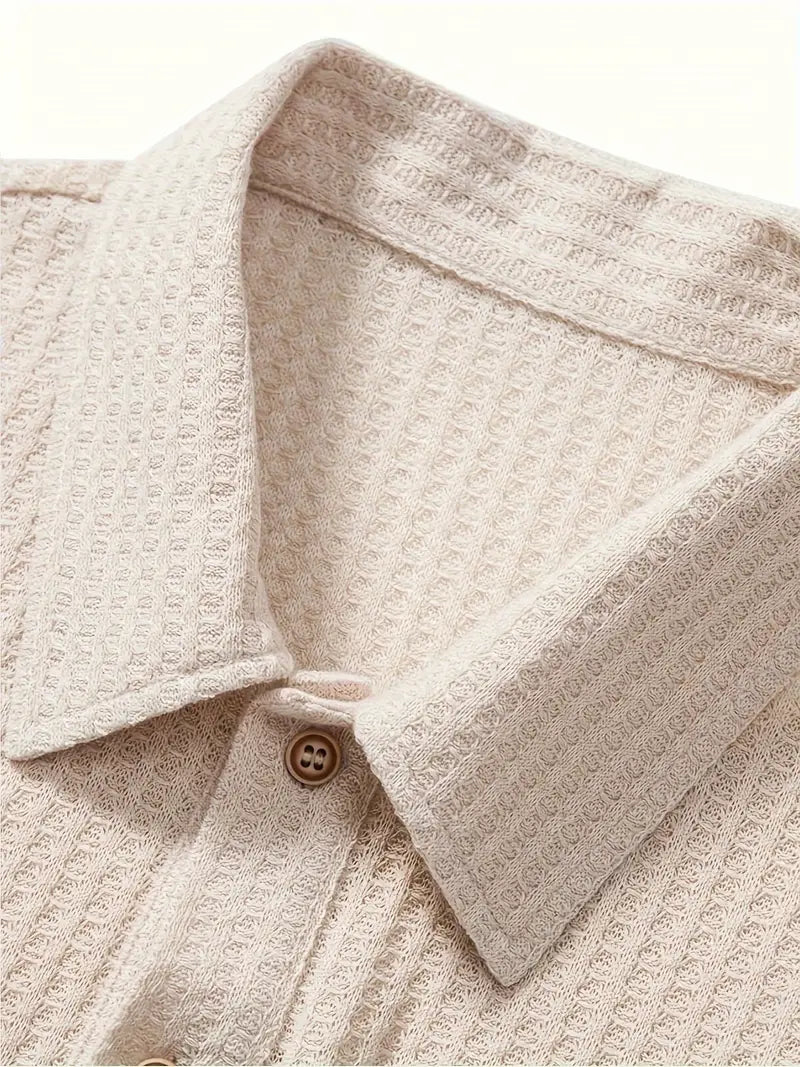 Men's Waffle Knit Polo Shirt – Relaxed Short Sleeve