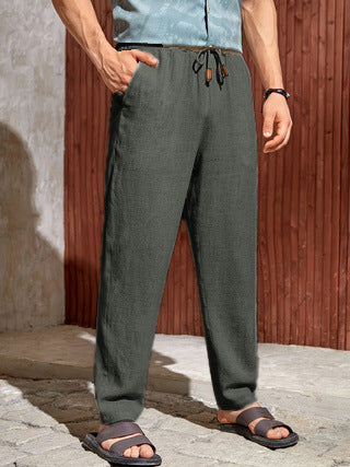 Men's Drawstring Linen-Blend Pants – Relaxed Straight Leg